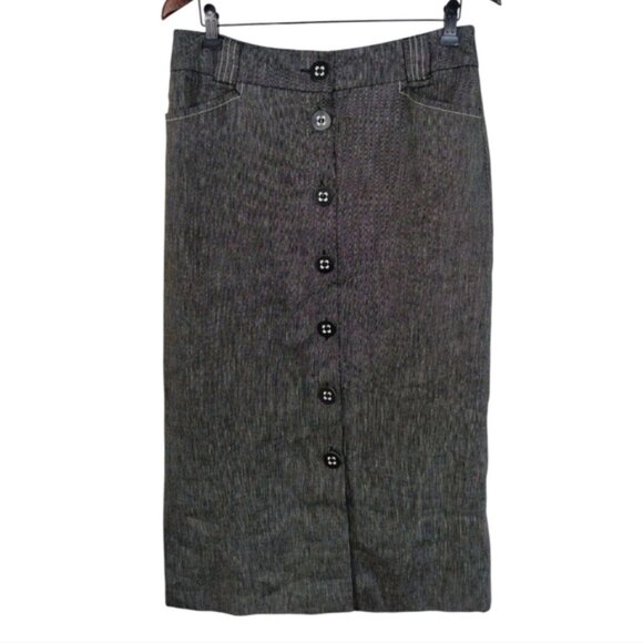 Bandolera Linen Blend Skirt Size Euro 38 Gray Lined Vintage Classic Buttons - Picture 1 of 11